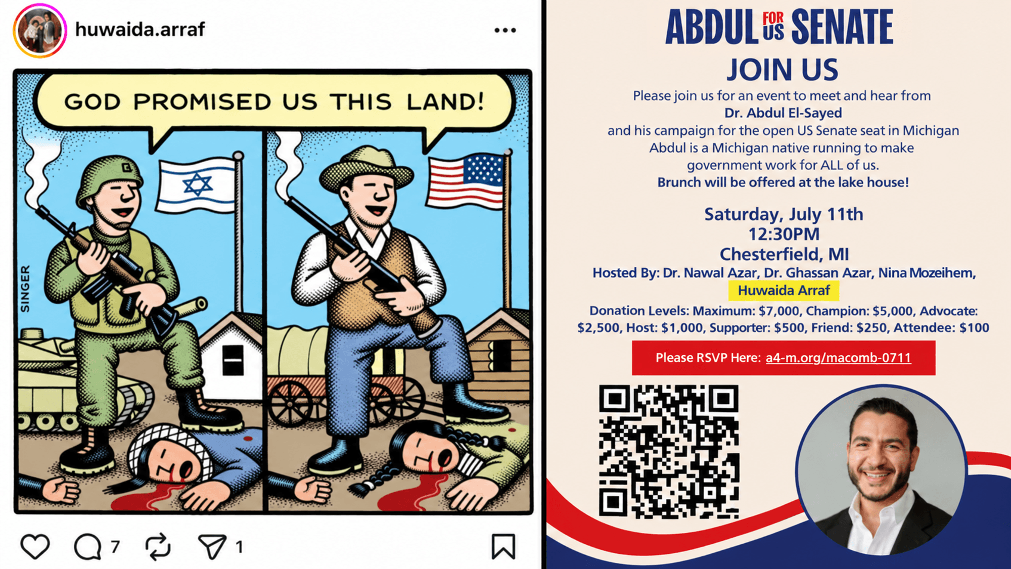 Abdul El-Sayed Fundraised Alongside School Principal Who Resigned for Defending ‘Intifada’ as T-Shirt Slogan and Gaza Flotilla Activist Who Has Descri