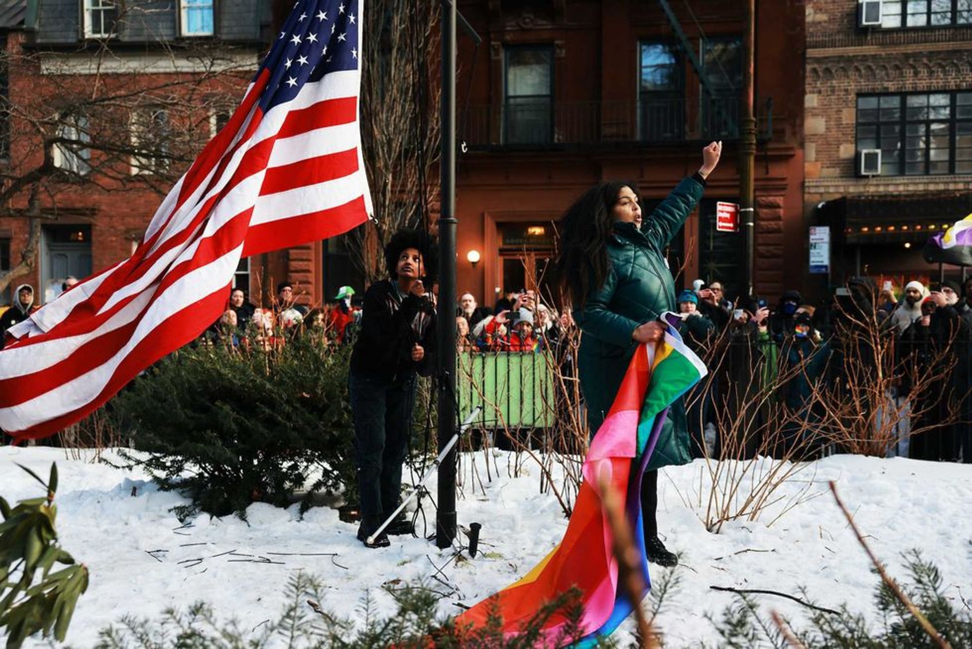 Activist tries to rip down US flag at Stonewall National Monument as officials return Pride flag removed by Trump order